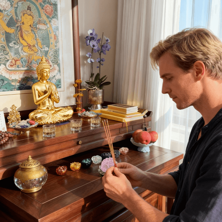 Patung Buddha &amp; Persembahan -- Kuil Luohan