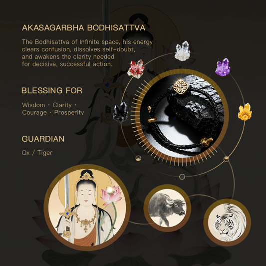 Akashagarbha Keberanian &amp; Kebijaksanaan Gelang Kulit Hitam-Emas